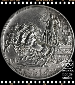 Km 57 Itália 1 Lira 1917 R SOB Prata # Victor Emmanuel III ©