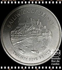 Km 44 Jersey, Bailiado 25 Pence ND (1977) FC Escassa # 25° Aniversário do Casamento da Rainha Elizabeth II ©