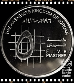 Km 54 Jordania 5 Piastres AH 1416 (1996) XFC Proof Muito Escassa ©