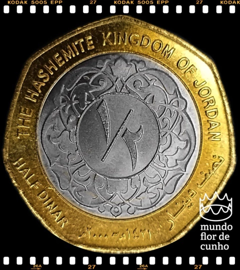 Km 79 Jordania 1/2 Dinar AH 1421 (2000) XFC Bimetálica ©
