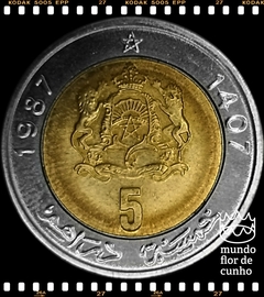 Km 82 Marrocos 5 Dirhams AH 1407 - 1987 XFC Bimetálica Escassa # Hassan II ©