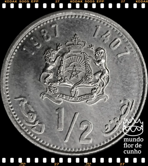 Km 87 Marrocos 1/2 Dirham AH 1407 - 1987 XFC # Hassan II ©