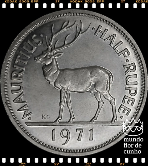 Km 37.1 Maurício, Ilha 1/2 Rupee 1971 XFC Escassa # Cervo do Pântano ©