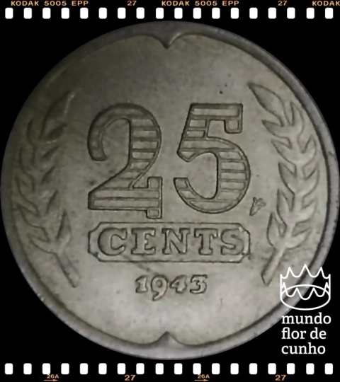 Km 174 Holanda 25 Cents 1943 MBC ©