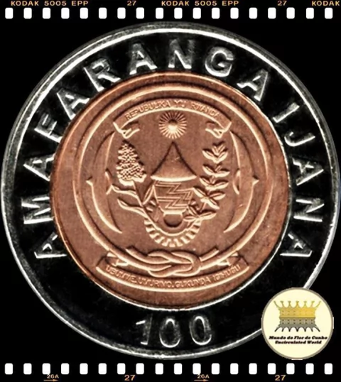 Km 32 Ruanda 100 Francs 2007 XFC Bimetálica # Texto grande com espaço estreito ®