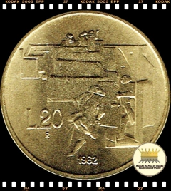Km 135 San Marino 20 Lire 1982 R XFC Muito Escassa # Série das Conquistas Sociais - Assistência Social ®