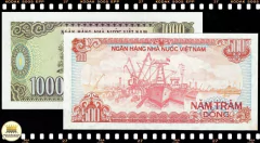 P101a e P106a # Cédulas Gêmeas # 2 Cédulas diferentes com séries diferente e números iguais # Vietnã 500 e 1000 Dong 1988 (1989) FE - Mundo Flor de Cunho | Numismática