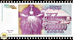 P121a Iugoslávia 5.000.000 Dinara 1993 FE 5000000 - comprar online
