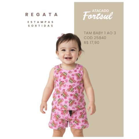 PIJAMA FEN INF 1/2/3 REGATA SUEDE CANELADO LACOS DE AMOR - 25840