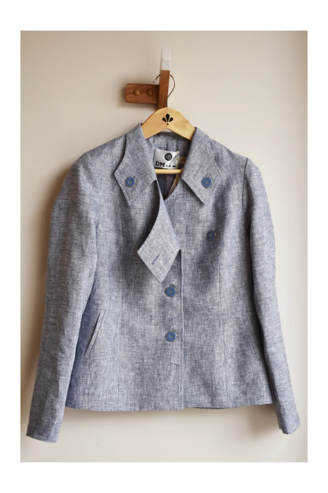 CHAQUETA MANTA - 100% LINO - Celeste Melange - comprar online