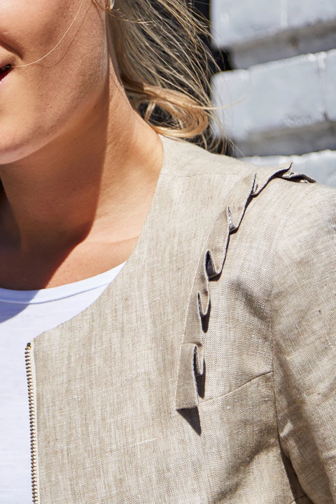 CHAQUETA OCEAN - 100% LINO - Tostado Melange - comprar online