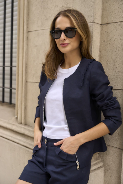 CHAQUETA OCEAN - 100% LINO - Marino - comprar online