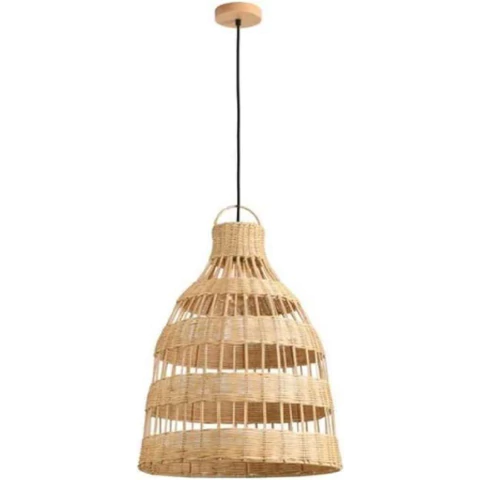Pendente Ôtaki 50x40cm Rattan e Madeira Natural Skylight SKY-4063