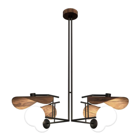 Pendente Madame 110x109x109cm Madeira e Vidro Fox Lustres 1304