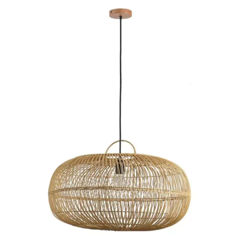Pendente Ôtaki 30x60cm Rattan e Madeira Natural Skylight SKY-4046M