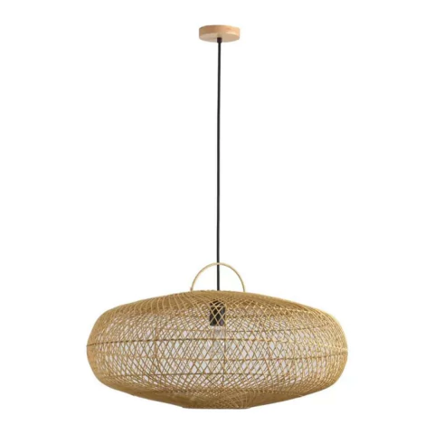 Pendente Ôtaki 30x60cm Rattan e Madeira Natural Skylight SKY-4047M