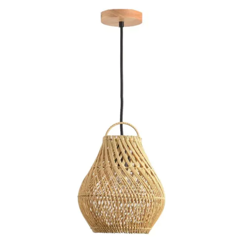 Pendente Ôtaki 25x20cm Rattan e Madeira Natural Skylight SKY-4049