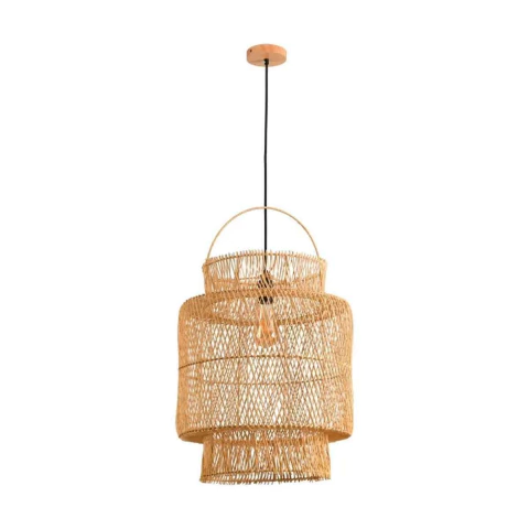 Pendente Ôtaki 50x40cm Rattan e Madeira Natural Skylight SKY-4065