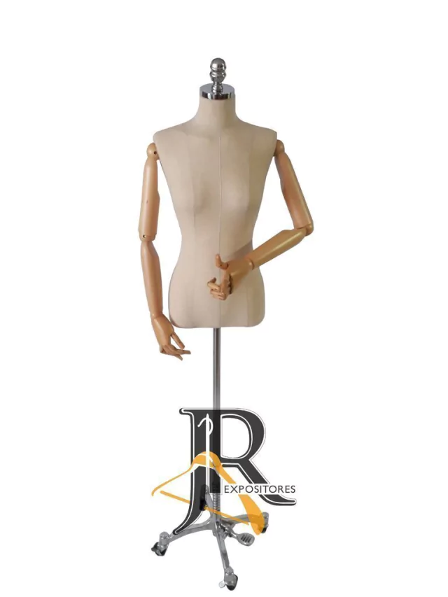 BUSTO COM BRAÇO ARTICULÁVEL E PEDESTAL CROMADO