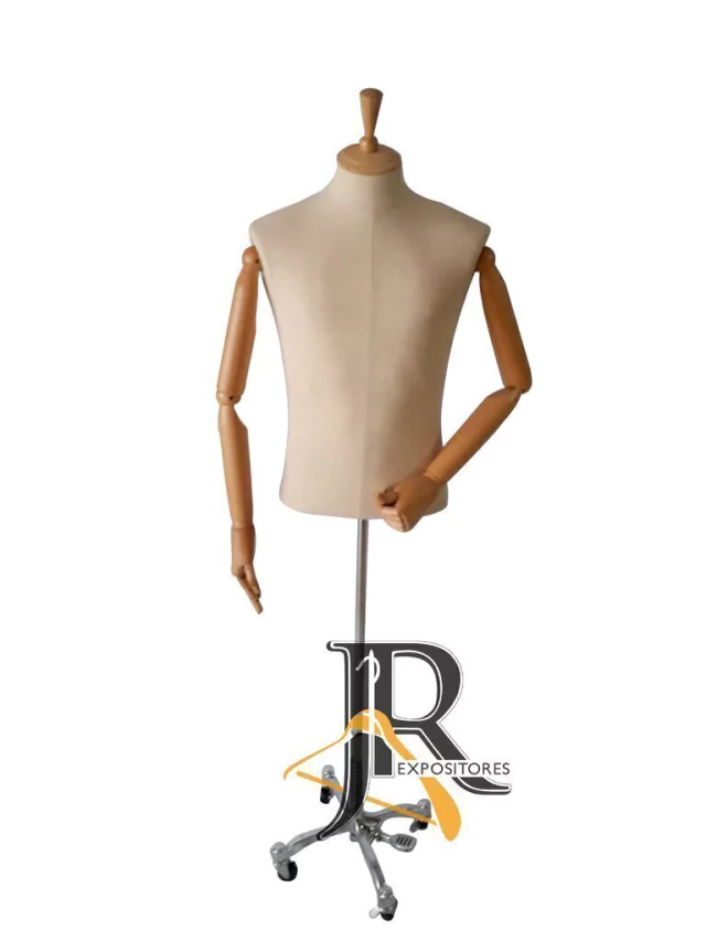 BUSTO MASCULINO COM BRAÇO ARTICULÁVEL E PEDESTAL CROMADO