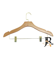 CABIDE DE MADEIRA IMPORTADO SK MARFIM COM PRESILHA DOURADA E GANCHO LUXO DOURADO | CAIXA COM 50 UNIDADES