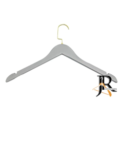 Cabide de Madeira Importado Cinza Aberto com Gancho Luxo Dourado| Caixa com 50 Unidades