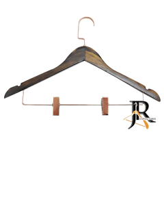 Cabide de Madeira Importado Mesclado com Presilha Rose e Gancho Luxo Rose | Caixa com 50 Unidades