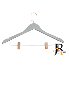 Cabide de Madeira Importado Cinza com Presilha Rose e Gancho Luxo Rose | Caixa com 50 Unidades