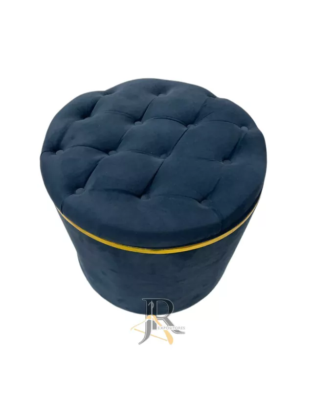 PUFF BAÚ REDONDO AZUL MARINHO