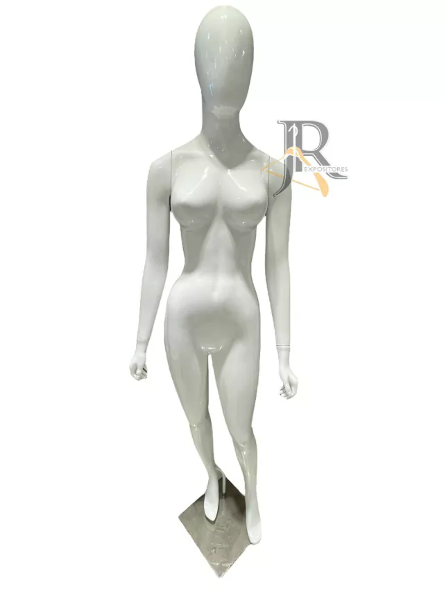 MANEQUIM FIBRA FEMININO BRANCO BRILHANTE CABEÇA DE OVO