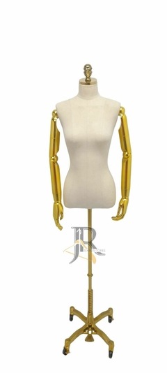 BUSTO COM BRAÇO ARTICULÁVEL E PEDESTAL DOURADO