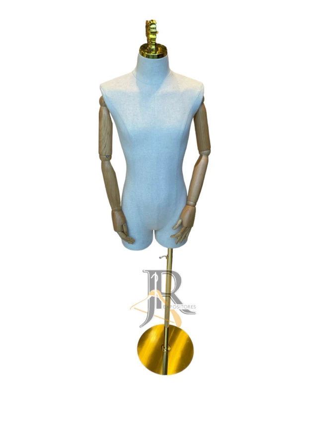 BUSTO INFANTIL "G" COM BRAÇO ARTICULÁVEL MARFIM E PEDESTAL DOURADO