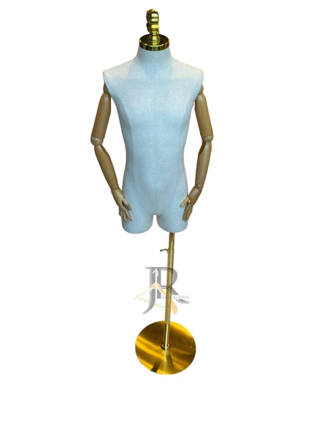 BUSTO INFANTIL "M" COM BRAÇO ARTICULÁVEL MARFIM E PEDESTAL DOURADO