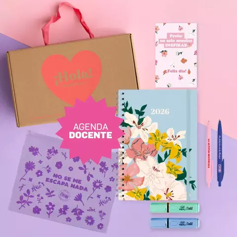 Set con Agenda 2026 Docente Flores Celestes - comprar online