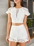 conjunto cropped e short com detalhes em renda