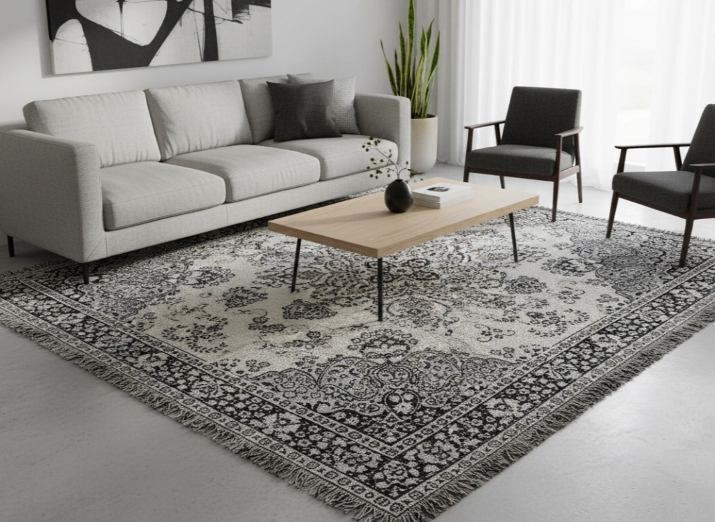 Alfombra Persa - crudo, gris y negro - 2 x 2.30