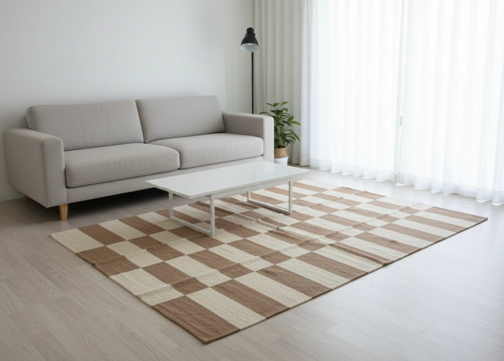 Alfombra Damero - 2 x 2 - yute oscuro y crudo