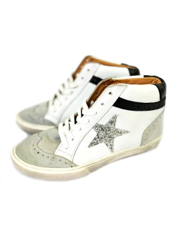 BOTITA en cuero blanco con estrella en glitter plata - comprar online