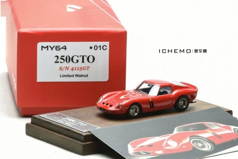 MY64 1:64 Ferrari 250 GTO Vermelho Liso 4115GT 01C (Base de Madeira)