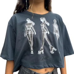Camiseta Cropped Cinza Chumbo (Patinadoras)