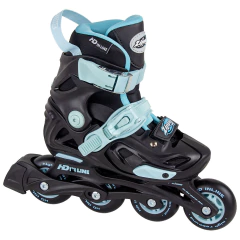 Patins inline ajustável Zippy HD na cor preta com detalhes azul claro