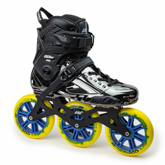 Patins IS Urban Pro Chrome Black com rodas amarelas e azuis, modelo 3x125mm.