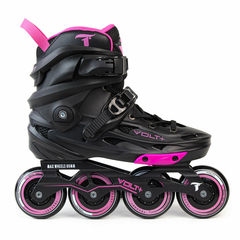 Patins Traxart Volt + 2.0 rosa com rodas de 80mm e rolamentos ABEC-9, ideal para uso urbano e freeride.