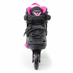 Patins Traxart Volt + 2.0 na cor rosa, mostrando a parte frontal com detalhes em preto e roda de 80mm.