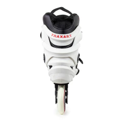 Patins Traxart Volt + 2.0 na cor branca, vista traseira com detalhes em preto e rodas de 80mm.