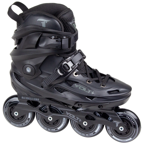 Patins inline Traxart Volt + 2.0 preto com rodas de 80mm e sistema de fechamento com fivela e cadarço