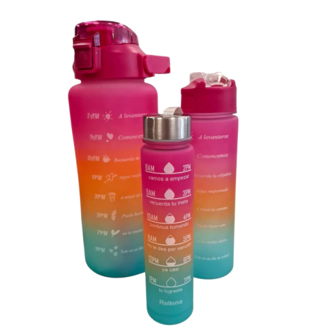 SET BOTELLA X3 MOTIVACIONALES FUCSIA/NARANJA/CELESTE - comprar online