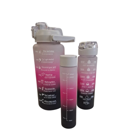 SET BOTELLA X3 MOTIVACIONALES GRIS/FUCSIA/NEGRO - comprar online