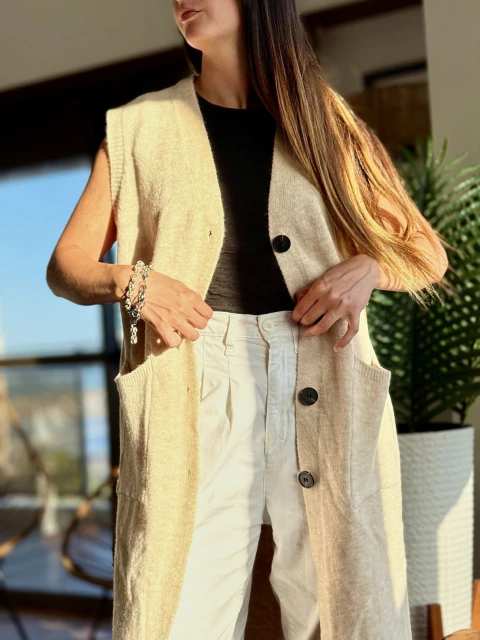 Chaleco largo Crudo - comprar online