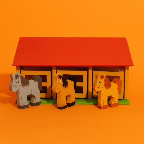 ESTABLO CON CABALLITOS DE MADERA - comprar online